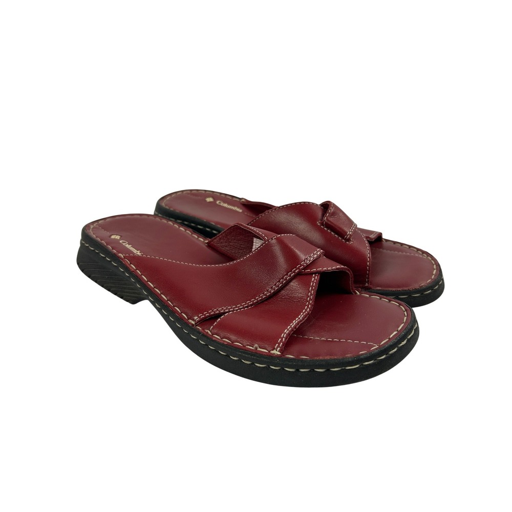 Vintage Y2K Columbia Delmar Red Leather Slide Sandals Outdoor Gorpcore Size 7